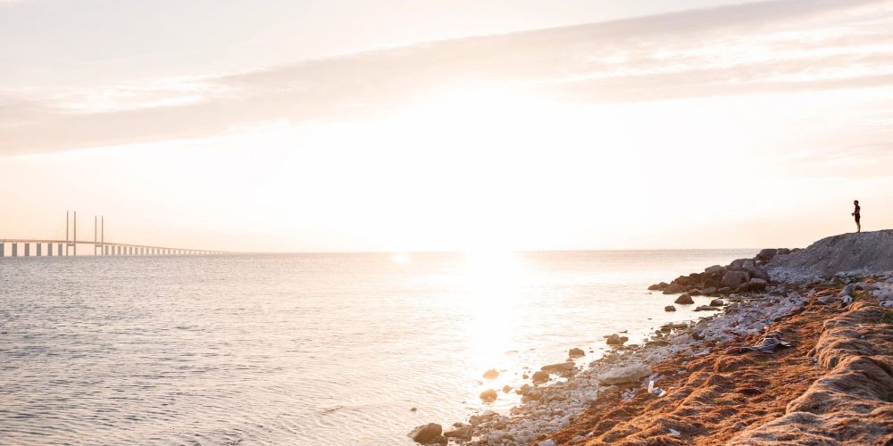 Silhouette of man looking at view